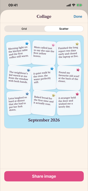 Month collage screen, grid layout