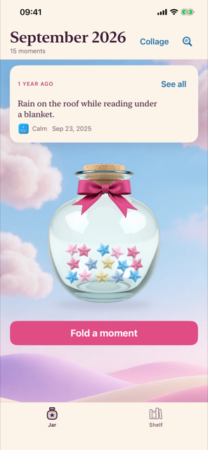 Keepfold jar screen showing folded paper stars