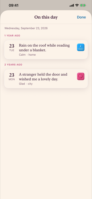 On this day screen showing past anniversaries